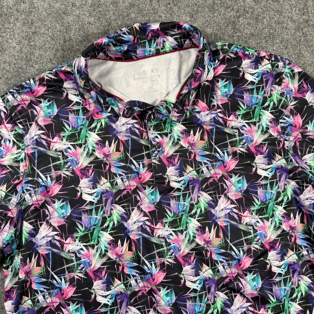 Maelreg Shirt Large Floral Print Colorful Hawaiian Performance Polo Golf Men's